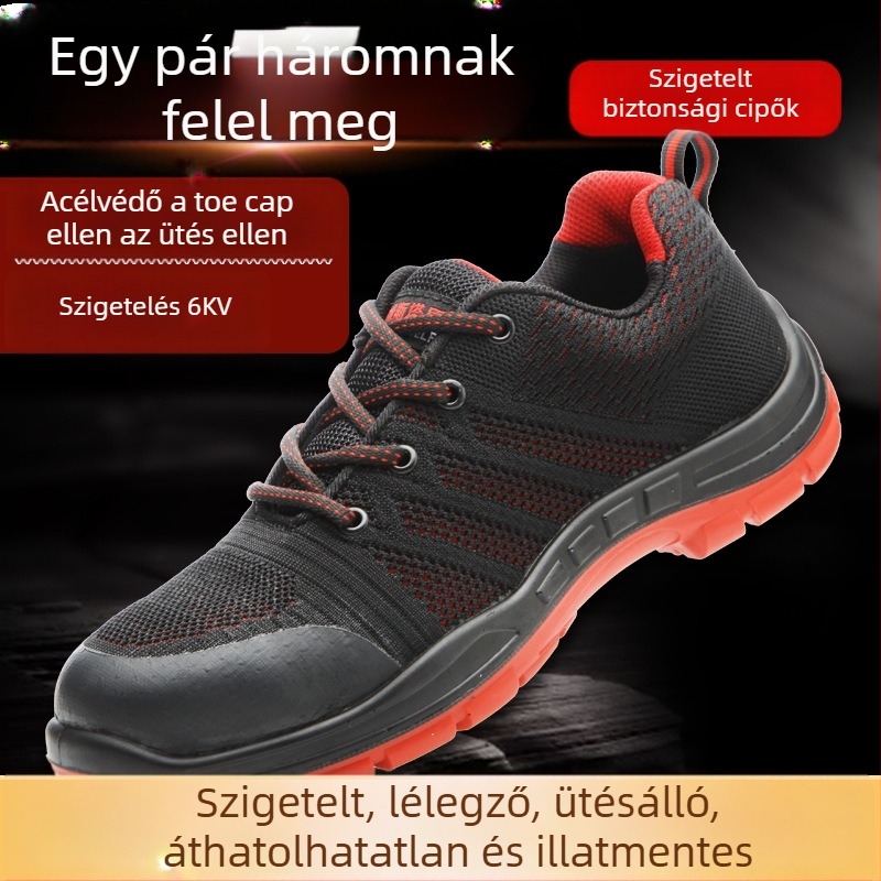 Szigeteltt munkavédelmi cipő villanyszerelőknek, ütésálló és perforáció elleni, 6 kV-os szigetelés, lélegző felsőrész, alacsony profilú dizájn