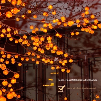 Napsugár-energiájú persimmon formájú fényfüzér – mini lámpások a New Year hangulatához, kert, faágra akasztható beltéri dekoráció