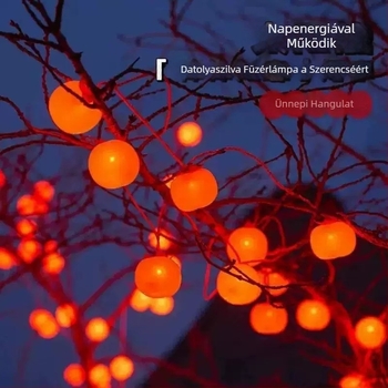 Napsugár-energiájú persimmon formájú fényfüzér – mini lámpások a New Year hangulatához, kert, faágra akasztható beltéri dekoráció