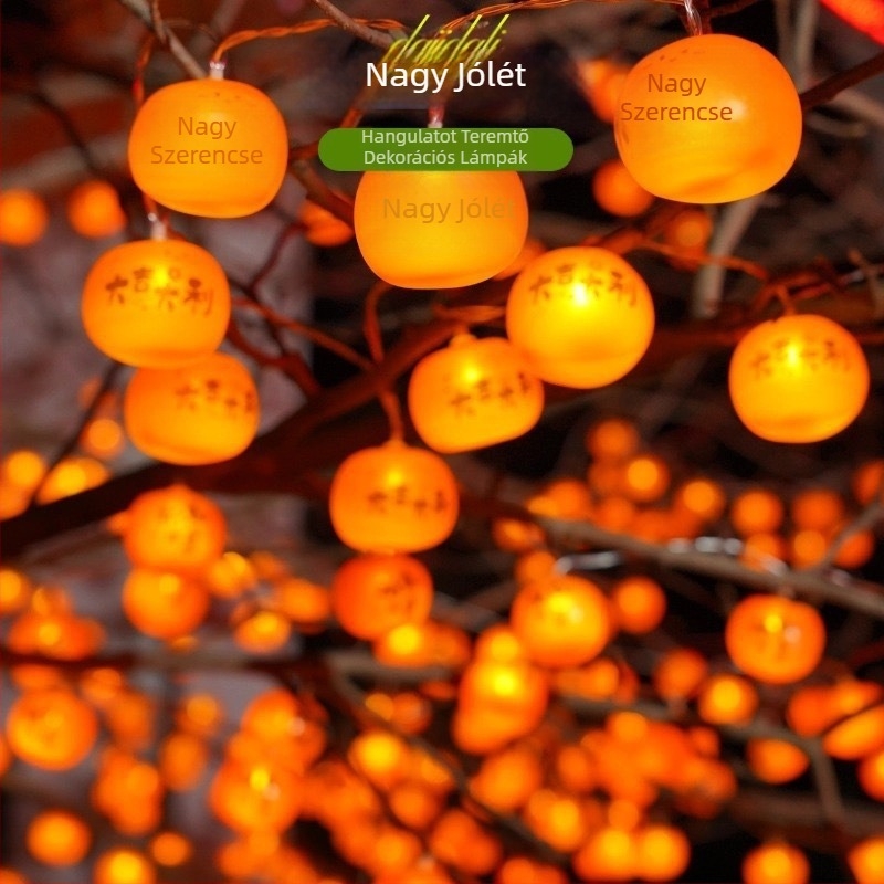 Napsugár-energiájú persimmon formájú fényfüzér – mini lámpások a New Year hangulatához, kert, faágra akasztható beltéri dekoráció