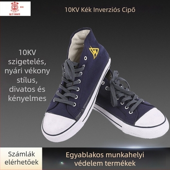 Szigetelt elektromos cipő, vászonból, magas szárú, élő munkához 1–10 kV, modell Safety 10kv