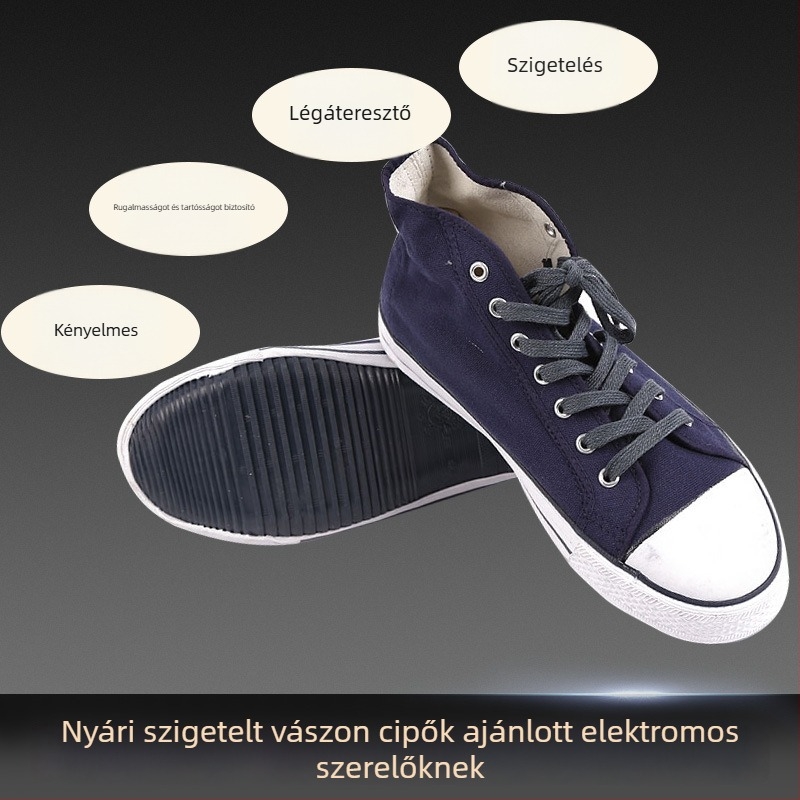 Szigetelt elektromos cipő, vászonból, magas szárú, élő munkához 1–10 kV, modell Safety 10kv