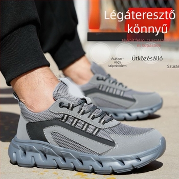 Férfi védőcipő: ütésálló és átszúrás elleni, műanyag orrvédő, könnyű, légáteresztő hálós felsőrész, alacsony profil, elektromos szigetelés