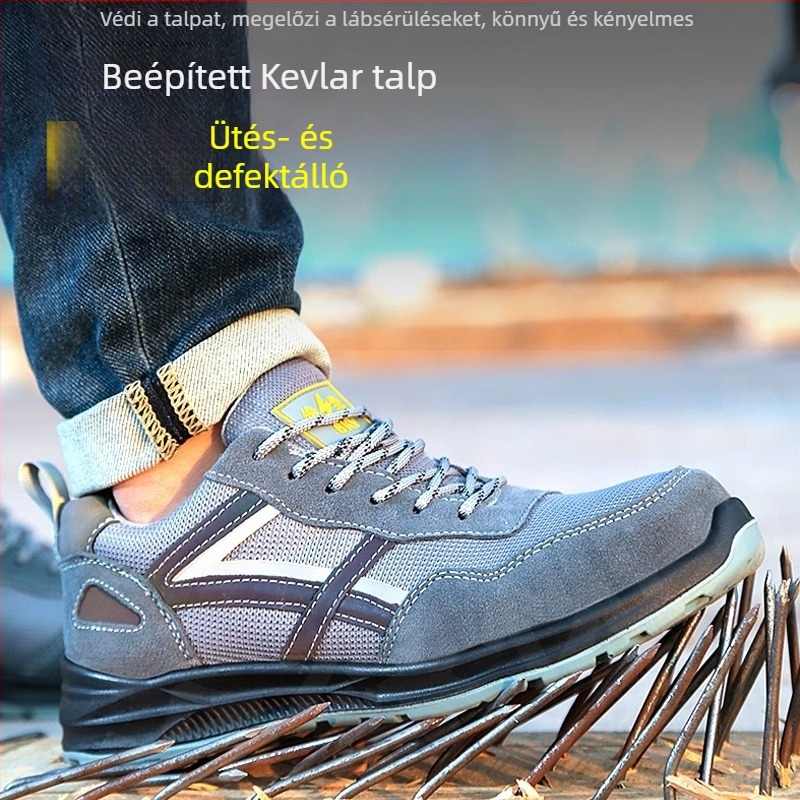 Férfi munkavédelmi cipő acélorrú orral és lemezzel, légáteresztő, elektromos szigetelés, puha talp, ütés- és átszúrásálló, könnyű és csúszásmentes