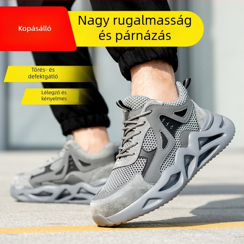Férfi munkavédelmi cipő, ellenáll perforációnak és ütéseknek, szigetelt, EVA könnyű talpú, felsőrész mikroszálas bőr és háló