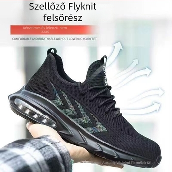 Nyári munkacipő, lélegző Flyknit felsőrész, acél orr, ütés- és perforáció elleni védelem, könnyű, kopásálló