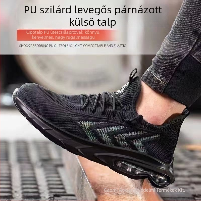 Nyári munkacipő, lélegző Flyknit felsőrész, acél orr, ütés- és perforáció elleni védelem, könnyű, kopásálló