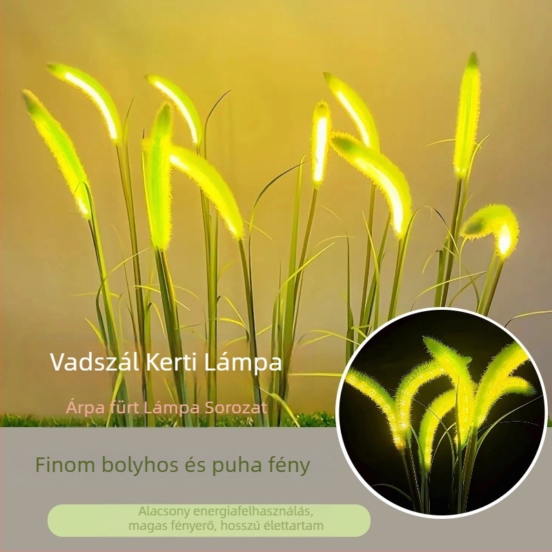 Napelemmű dekoratív kültéri LED lámpa, fűt imitáló talajlámpa, modell YGS-CD07, PE ház, IP65, 1W, működési idő 16–24 óra