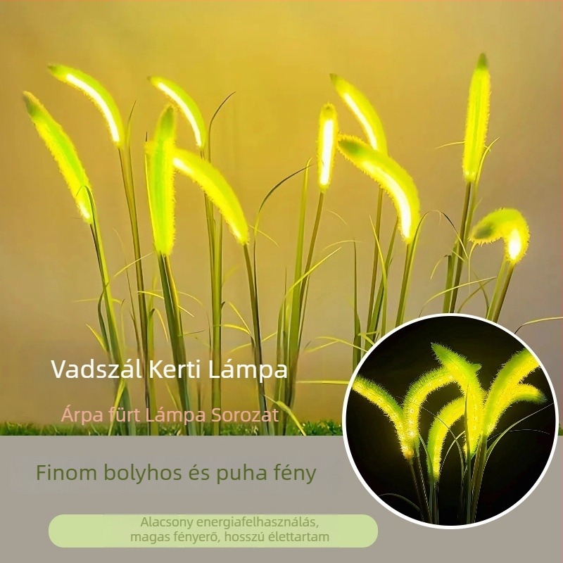 Napelemmű dekoratív kültéri LED lámpa, fűt imitáló talajlámpa, modell YGS-CD07, PE ház, IP65, 1W, működési idő 16–24 óra