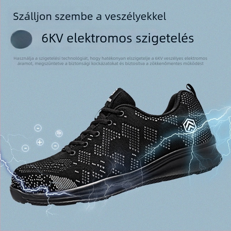 Férfiaknak szánt üvegszálas orrvédős biztonságcipő, fémmentes, izolált, ütés- és átszúrás elleni védelem, gumitalp, csúszásmentes, kényelmes és biztonságos