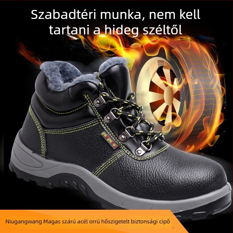 Téli bőr munkavédelmi cipő fleece béléssel, acél orrvédő, ütés- és szúrásálló védelem, melegen tartó, kopásálló, víz- és olajálló