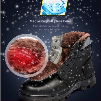 Magas szárú biztonsági cipő acélorrú, bőr felsőrész, vízálló, meleg szigetelés