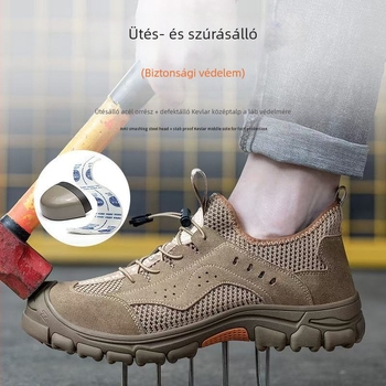 Nyári légáteresztő munkavédelmi cipő, ütés- és perforáció elleni védelem, slip-on, férfiak és nők számára