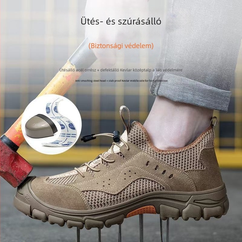 Nyári légáteresztő munkavédelmi cipő, ütés- és perforáció elleni védelem, slip-on, férfiak és nők számára