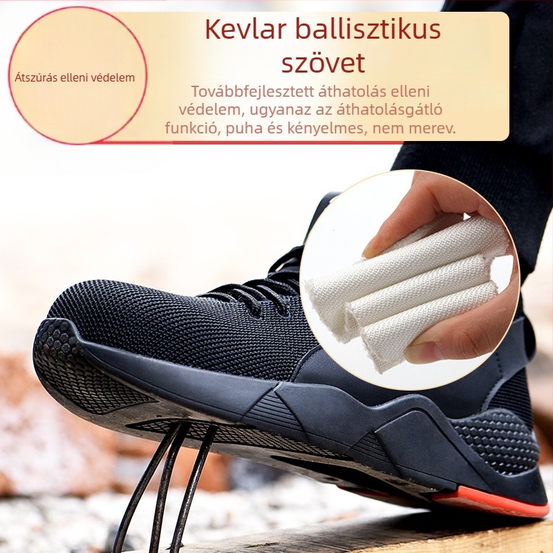 Férfiaknak lélegző acélorrú biztonsági cipő, ütés- és perforáció elleni védelemmel, nyári munkacipő