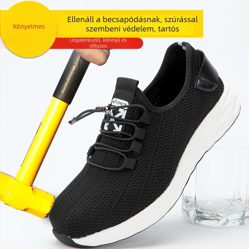 Acélorrú biztonsági cipő, Flyknit hálós felsőrész, alacsony fazon, ütésálló és perforáció elleni védelem
