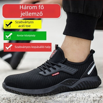 Munkavédelmi cipő acélorrsapkával, ütésálló és áthatolás elleni, légáteresztő, könnyű, gumitalp