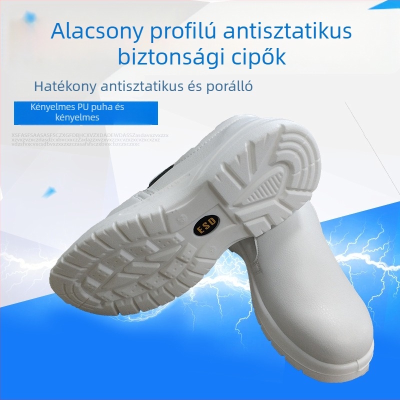 Antisztatikus biztonsági cipő, alacsony profilú, ütés- és átszúrás elleni védelem, acélorrú orr