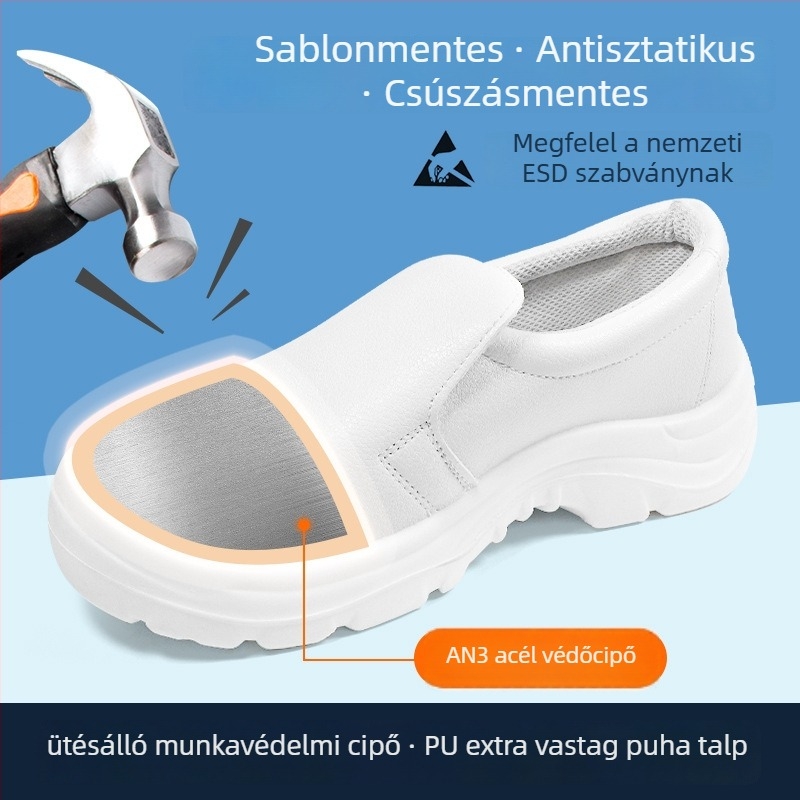PU anyagú munkavédelmi cipő acélorrvédővel, perforáció elleni védelem, ütésálló, anti-sztatikus, PU talp