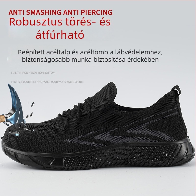 Biztonsági munkacipő acél orral, légző hálós felsőrésszel, könnyű, csúszásmentes és perforációval szemben védett