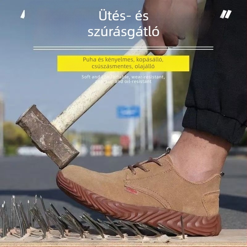Férfi munkavédelmi cipő: ütés- és perforáció elleni védelem, kopásálló, csúszásmentes, szagtalan, légáteresztő, puha talpú, könnyű hegesztővédőcipő