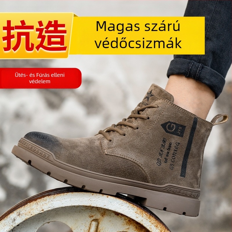 Férfi munkavédelmi cipő, ütésálló és áthatolás elleni védelem, hegesztő cipő, gumitalp, kényelmes puha talp, műanyag–acél orrtalp