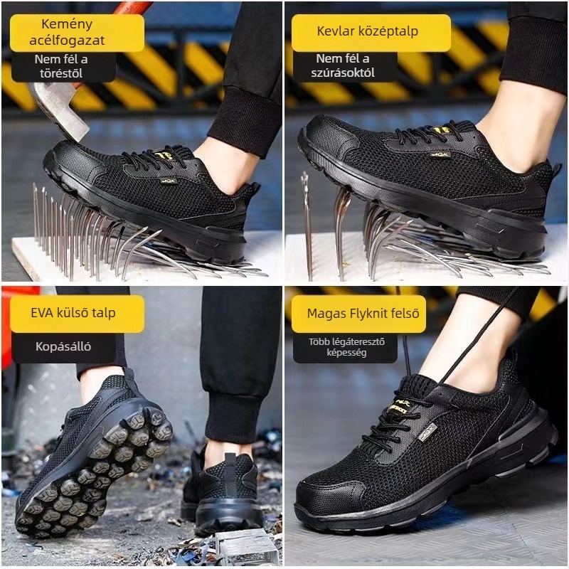 Légáteresztő munkavédelmi cipő acélorral – csúszásmentes, átütésálló és kopásálló, könnyű, hálós felsőrész