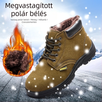 Férfi téli biztonsági cipő középmagas, fleece-béléssel, acél orral, ütés- és perforációálló, olaj- és saválló, kopásálló