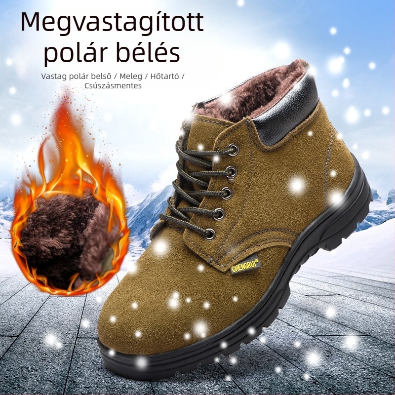 Férfi téli biztonsági cipő középmagas, fleece-béléssel, acél orral, ütés- és perforációálló, olaj- és saválló, kopásálló