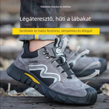 Építőipari biztonsági munkacipő acélorrú, mikro szálas bőr + háló, középmagas, átütés elleni, ütés elleni