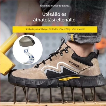 Építőipari biztonsági munkacipő acélorrú, mikro szálas bőr + háló, középmagas, átütés elleni, ütés elleni