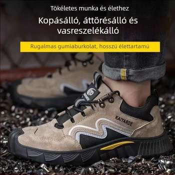Építőipari biztonsági munkacipő acélorrú, mikro szálas bőr + háló, középmagas, átütés elleni, ütés elleni
