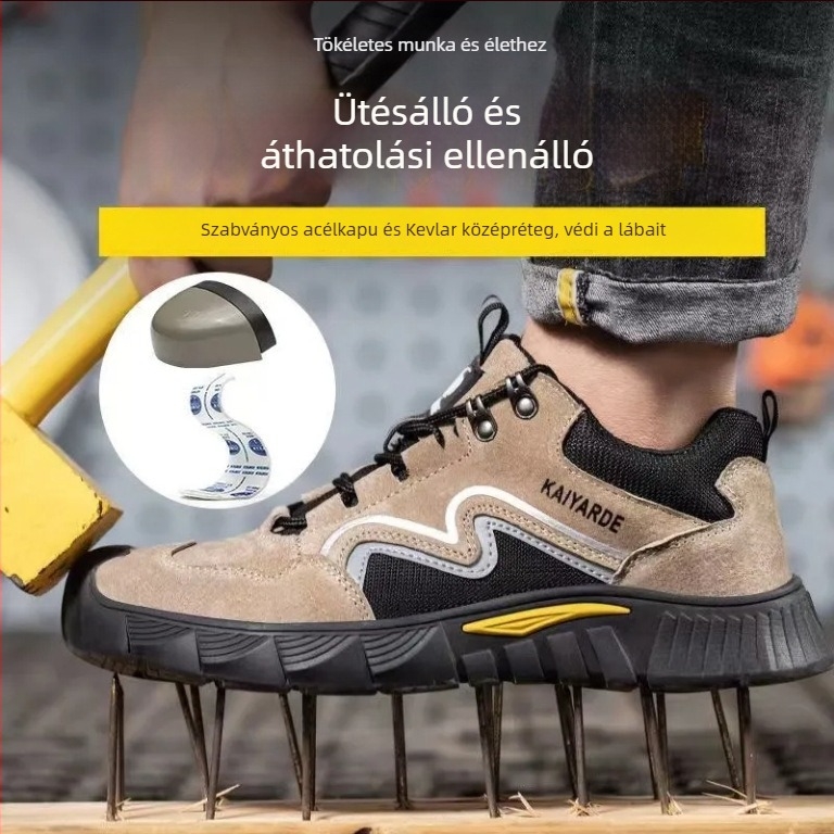 Építőipari biztonsági munkacipő acélorrú, mikro szálas bőr + háló, középmagas, átütés elleni, ütés elleni