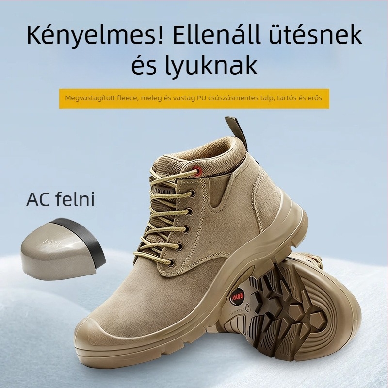 Férfi biztonsági munkacipő fleece-béléssel, vastított kivitelben, ütésálló és perforáció elleni védelemmel, középmagas, divatos és légáteresztő építőipari lábbeli