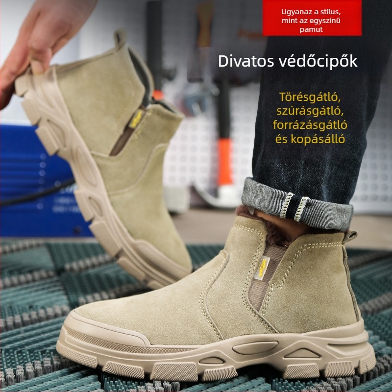 Acélorrú munkavédelmi cipő, könnyű, ütés- és perforációálló, slip-on kivitel, marhabőr