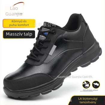 Acélbetétes munkacipő, könnyű mikroszálas bőr, alacsony szárú, minden évszakra, ütésálló és átszúrás-ellenálló