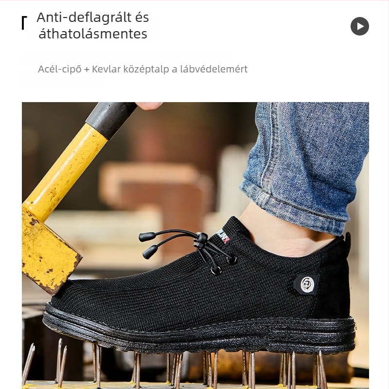Férfi munkavédelmi cipő – ütésálló és átszúrás elleni védelem, lélegző, könnyű, alacsony felső részű, Fly fabric