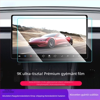 Tesla Model Y középső konzol kijelzővédő edzett üvegből, ragasztós telepítés