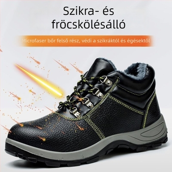 Férfi téli munkavédelmi cipő, magas szárú, acélorrú talp, antiütés és perforáció elleni védelem, építkezésekhez, bőr