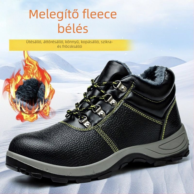 Férfi téli munkavédelmi cipő, magas szárú, acélorrú talp, antiütés és perforáció elleni védelem, építkezésekhez, bőr