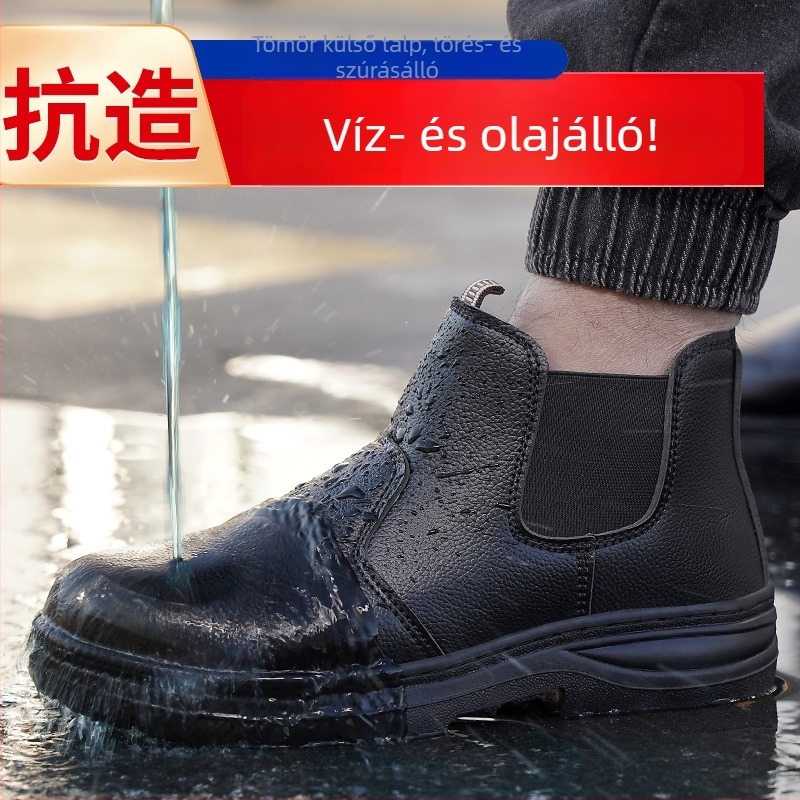 Építőipari biztonsági cipő: légáteresztő, vízálló és olajálló, acélorrú orr, középmagasságú, ütésálló és átszúrás elleni védelem