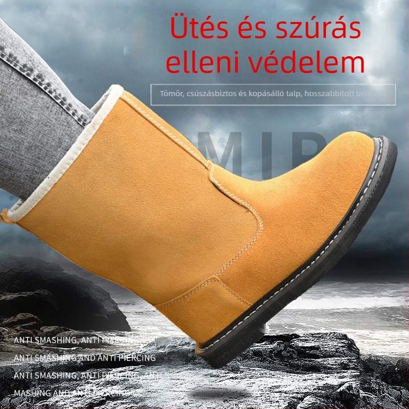 Férfiaknak készült magas talpú biztonsági bakancs — velúr bőr felsőrész, acél orr, ütés- és átszúrás elleni védelem, olaj- és kopásálló