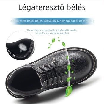 Fekete négy évszakos bőrből készült védőcipő, ütésálló és perforáció elleni védelemmel, ellenálló a magas hőmérséklettel, kopásálló, szagtalan, sav- és lúgálló.