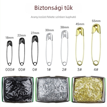 Ruha címke biztonsági tű, 18–55 mm, ezüst/arany/fekete, galvanizált vasból