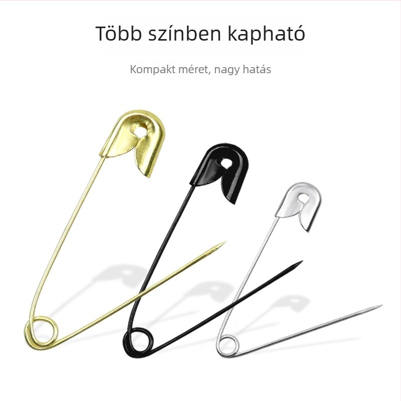 Ruha címke biztonsági tű, 18–55 mm, ezüst/arany/fekete, galvanizált vasból