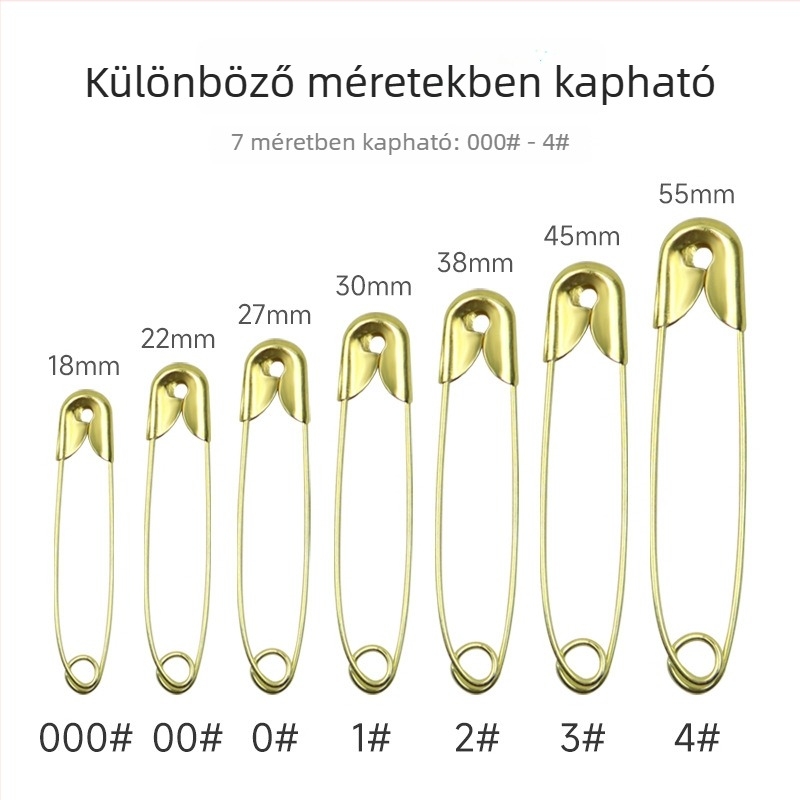 Ruha címke biztonsági tű, 18–55 mm, ezüst/arany/fekete, galvanizált vasból