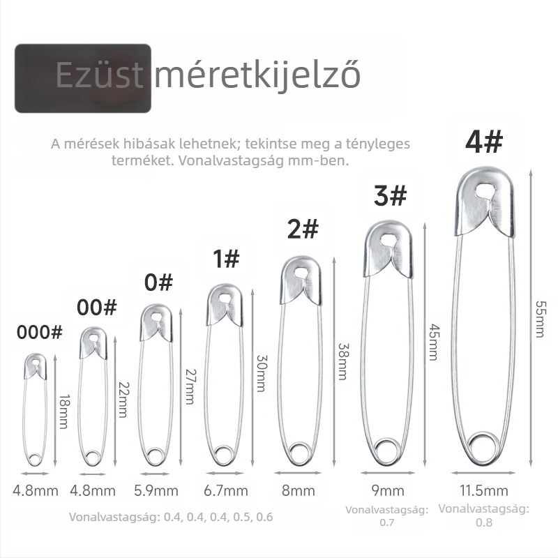 Ruha címke biztonsági tű, 18–55 mm, ezüst/arany/fekete, galvanizált vasból
