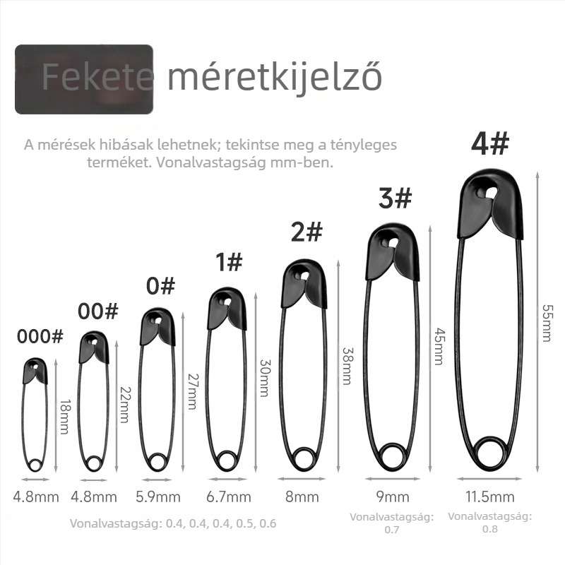 Ruha címke biztonsági tű, 18–55 mm, ezüst/arany/fekete, galvanizált vasból