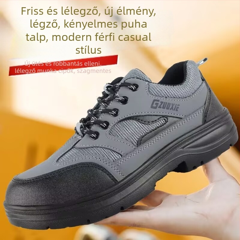 Zhenpeng Munkavédelmi cipő: anti-ütődés és anti-átlyukasztás védelem, lélegző, Space leather + sandwich mesh, alacsony felsőrész