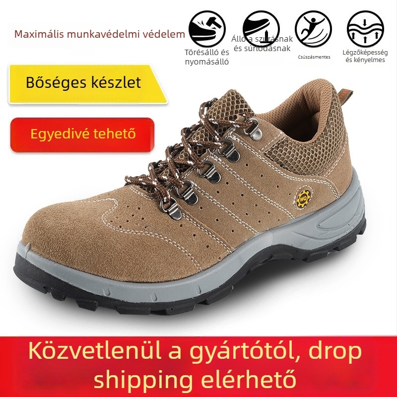 Szerelővédő cipő acélorrú, ütés- és perforáció elleni védelem, velúr bőr, alacsony szárú